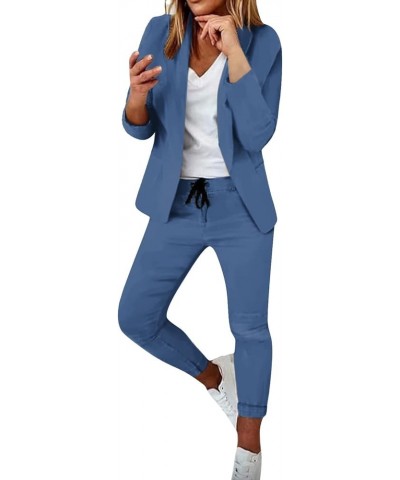 Two Piece Blazer Women Two Piece Lapels Suits Set Office Business Long Sleeve Jacket Pant Sets Slim Fit Trouser Blue $20.40 S...