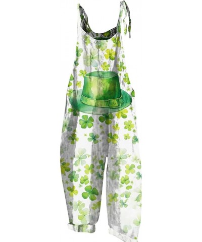 Overalls Women Casual Loose Overalls St. Patrick's Day Sleeveless Baggy Jumpsuit Print Adjustable Strap Harem Romper 02-green...