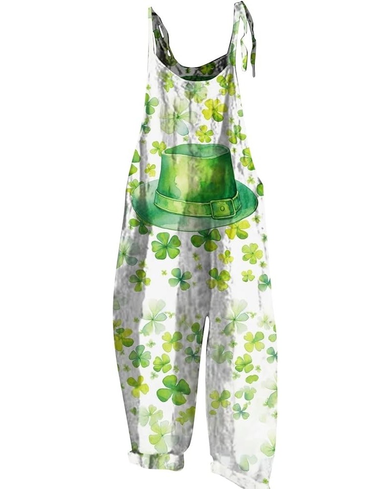 Overalls Women Casual Loose Overalls St. Patrick's Day Sleeveless Baggy Jumpsuit Print Adjustable Strap Harem Romper 02-green...