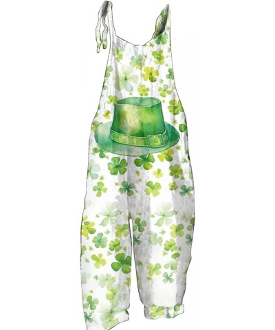 Overalls Women Casual Loose Overalls St. Patrick's Day Sleeveless Baggy Jumpsuit Print Adjustable Strap Harem Romper 02-green...