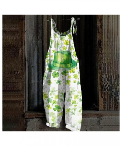 Overalls Women Casual Loose Overalls St. Patrick's Day Sleeveless Baggy Jumpsuit Print Adjustable Strap Harem Romper 02-green...