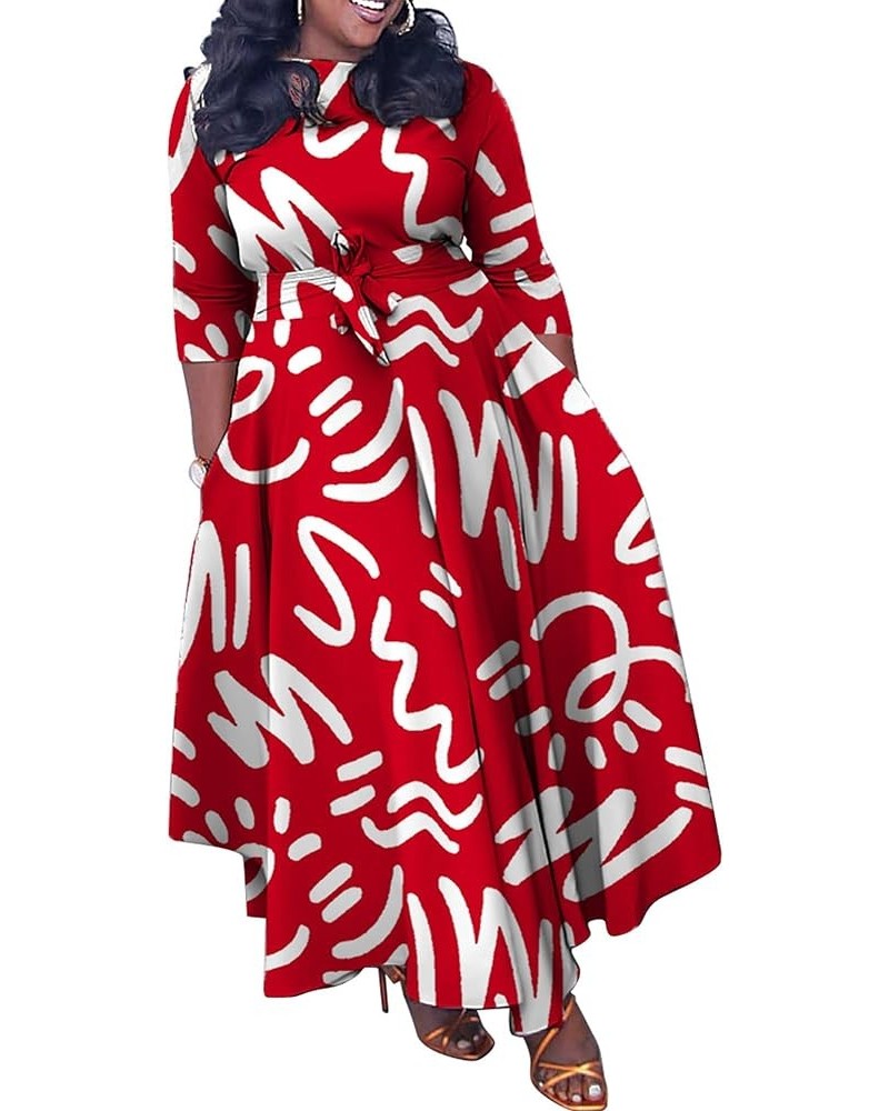 Women's Plus Size African Dress Printed Long Sleeve Elegant Swing Flowy Club Party Evening Dresses 8-floral Red $21.84 Dresses