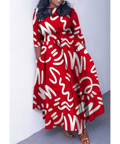 Women's Plus Size African Dress Printed Long Sleeve Elegant Swing Flowy Club Party Evening Dresses 8-floral Red $21.84 Dresses