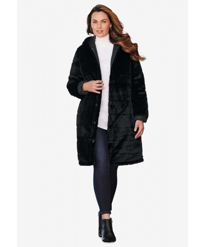 Women's Plus Size Reversible Long Coat Black $67.31 Coats