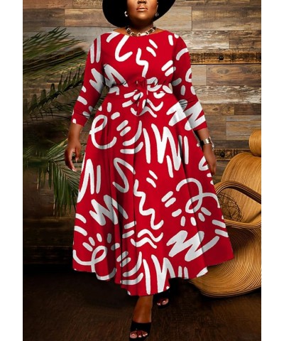 Women's Plus Size African Dress Printed Long Sleeve Elegant Swing Flowy Club Party Evening Dresses 8-floral Red $21.84 Dresses