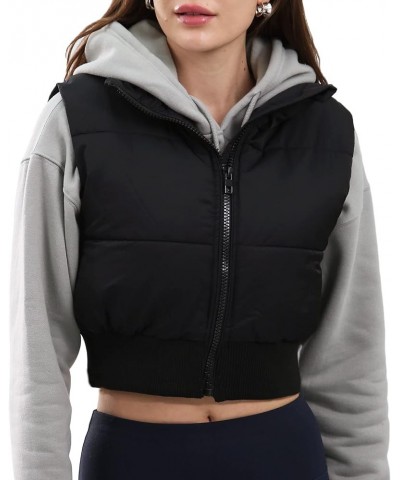 Womens Cropped Puffer Vest Zip Up Sleeveless Padded Winter Crop Top Black $15.99 Vests