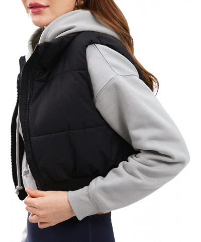 Womens Cropped Puffer Vest Zip Up Sleeveless Padded Winter Crop Top Black $15.99 Vests