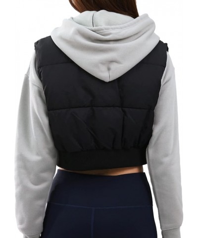 Womens Cropped Puffer Vest Zip Up Sleeveless Padded Winter Crop Top Black $15.99 Vests