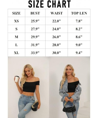 Womens Off Shoulder Crop Tops Summer Short Sleeve Ribbed Knit Fitted T Shirts Army Green $7.83 T-Shirts