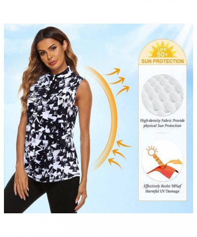 Women's Sleeveless Golf Tennis Polo Shirts Zip Up Workout Tank Tops (S-2XL) Black Geometry $14.49 Shirts