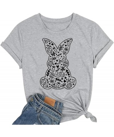 Women Easter Day Shirts Bunny Rabbit Letter Printed T-Shirt Short Sleeve Graphic Tee Tops 272-grey $10.59 T-Shirts