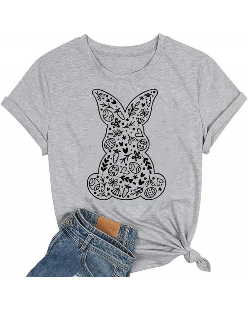 Women Easter Day Shirts Bunny Rabbit Letter Printed T-Shirt Short Sleeve Graphic Tee Tops 272-grey $10.59 T-Shirts