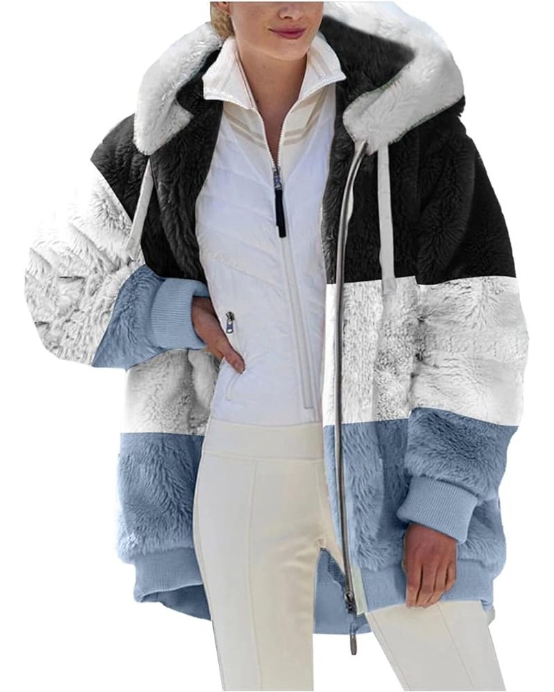 Women's Fleece Hooded Coat Loose Plus Size Zipper Winter Warm Long Sleeve Plush Hoodies Jacket Cardigan Sweaters G-blue $7.18...