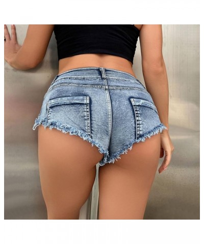 Jean Shorts Womens Teen Girls Casual Summer High Waisted Stretchy Rolled Hem Tassels Denim Shorts with Pockets Y1-blue $7.24 ...