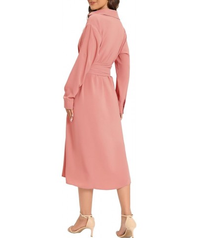 Women's Casual Flowy Tie Waist Button Down Long Sleeve Midi Shirt Dress Coral $23.76 Dresses