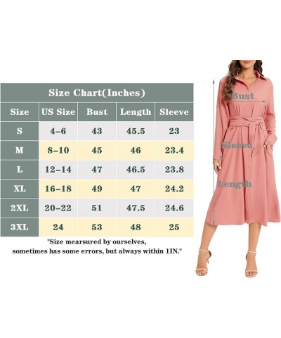 Women's Casual Flowy Tie Waist Button Down Long Sleeve Midi Shirt Dress Coral $23.76 Dresses