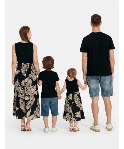 Family Matching Outfits Beach Mommy and Me Dresses Matching Set Tropical Floral Print Tank Maxi Dress and Shirts Girl Black F...