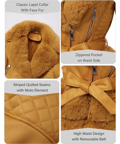 Women Faux Suede Leather Jacket Motorcycle Biker Sherpa-Lined Coat with Detachable Fur Collar Yellow Suede $36.75 Coats