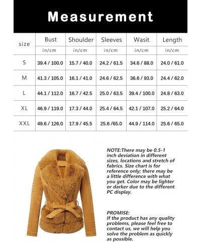 Women Faux Suede Leather Jacket Motorcycle Biker Sherpa-Lined Coat with Detachable Fur Collar Yellow Suede $36.75 Coats