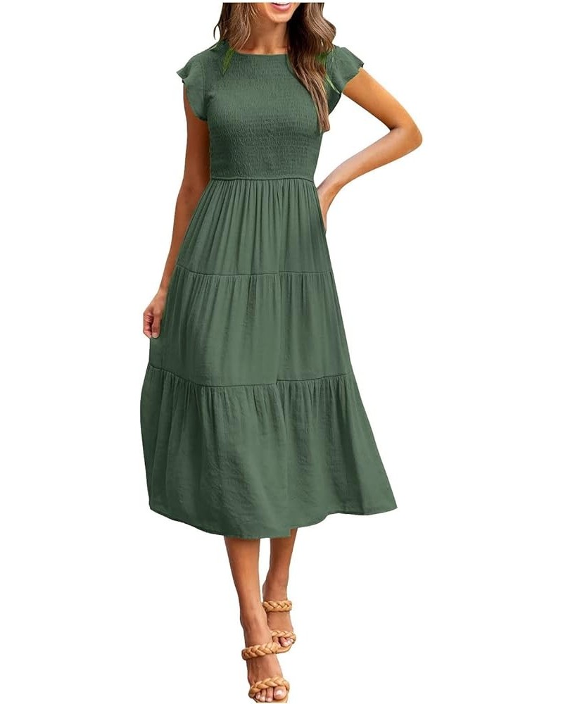 Fashion Women Casual Mid Length Dress Boho Butterfly Sleeve Chiffon Long Dress Dresses for Women Summer Dresses 06-army Green...