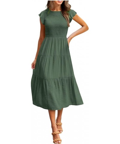 Fashion Women Casual Mid Length Dress Boho Butterfly Sleeve Chiffon Long Dress Dresses for Women Summer Dresses 06-army Green...