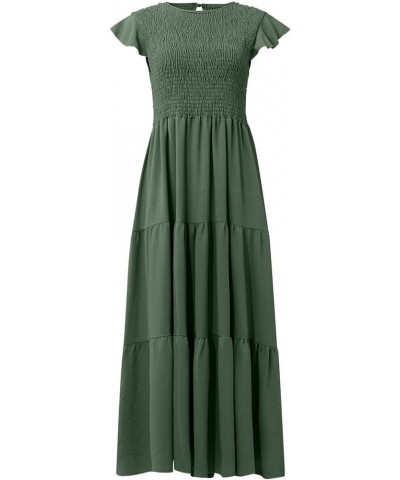 Fashion Women Casual Mid Length Dress Boho Butterfly Sleeve Chiffon Long Dress Dresses for Women Summer Dresses 06-army Green...