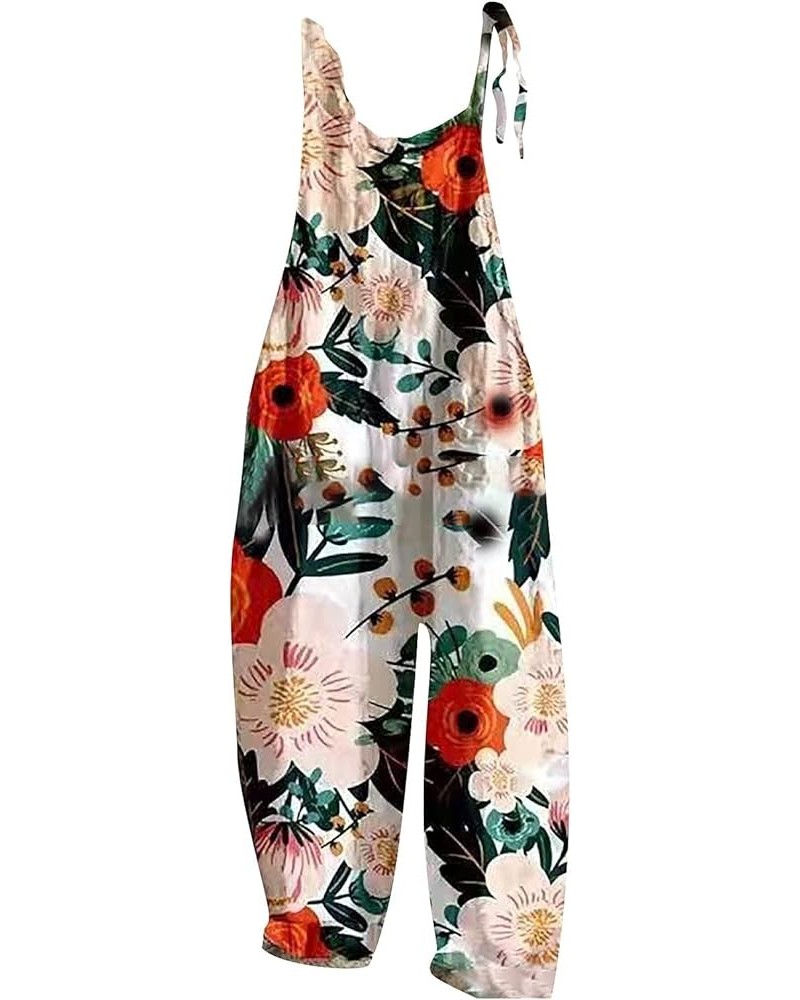 Women Casual Loose Bohemian Floral Print Wide Leg Jumpsuits Cotton Summer Beach Rompers Overalls *20red $9.95 Overalls