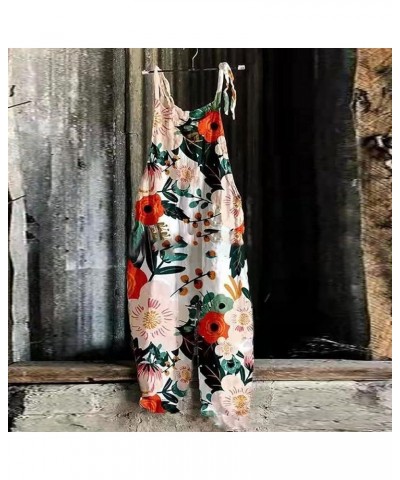 Women Casual Loose Bohemian Floral Print Wide Leg Jumpsuits Cotton Summer Beach Rompers Overalls *20red $9.95 Overalls