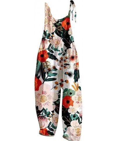 Women Casual Loose Bohemian Floral Print Wide Leg Jumpsuits Cotton Summer Beach Rompers Overalls *20red $9.95 Overalls