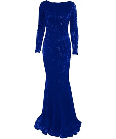 Women's Green Long Sleeve Mermaid Sequin Evening Gown Burgundy Crew Neck Stretch Party Formal Maxi Dress Sapphire Blue $31.31...