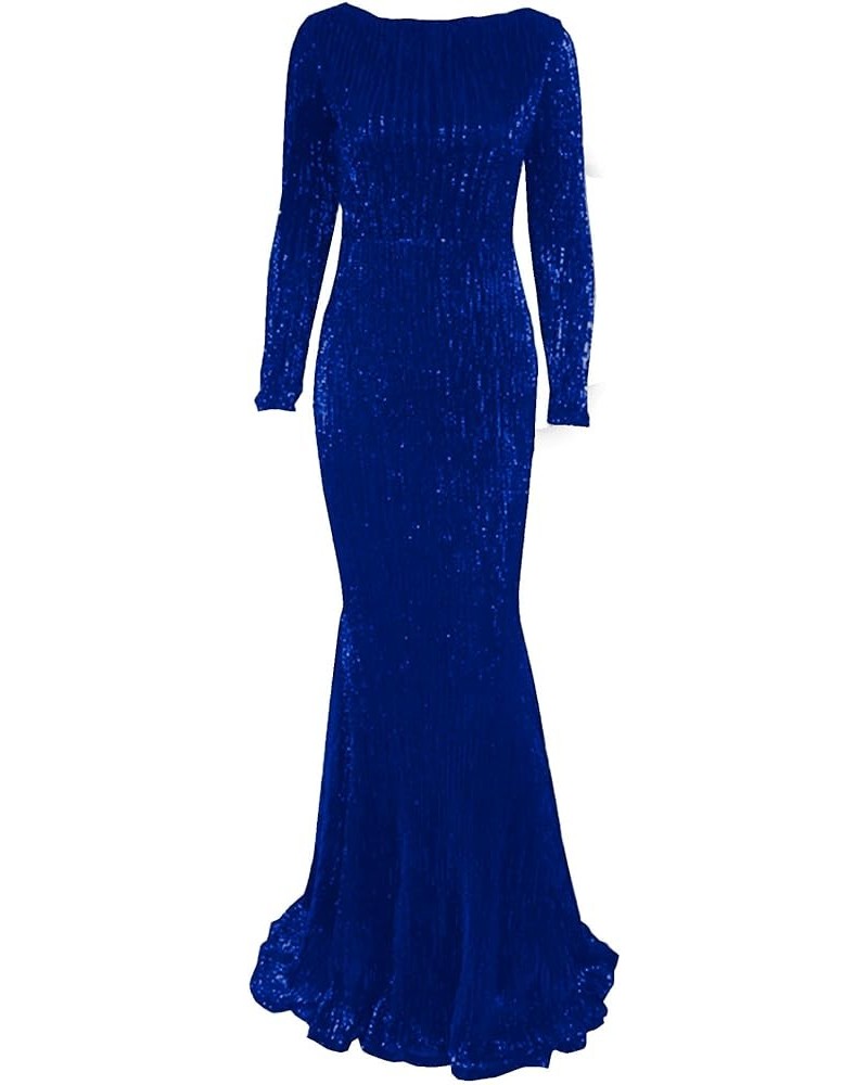 Women's Green Long Sleeve Mermaid Sequin Evening Gown Burgundy Crew Neck Stretch Party Formal Maxi Dress Sapphire Blue $31.31...