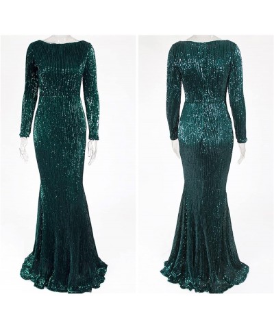 Women's Green Long Sleeve Mermaid Sequin Evening Gown Burgundy Crew Neck Stretch Party Formal Maxi Dress Sapphire Blue $31.31...