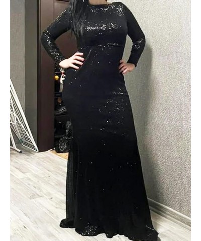 Women's Green Long Sleeve Mermaid Sequin Evening Gown Burgundy Crew Neck Stretch Party Formal Maxi Dress Sapphire Blue $31.31...