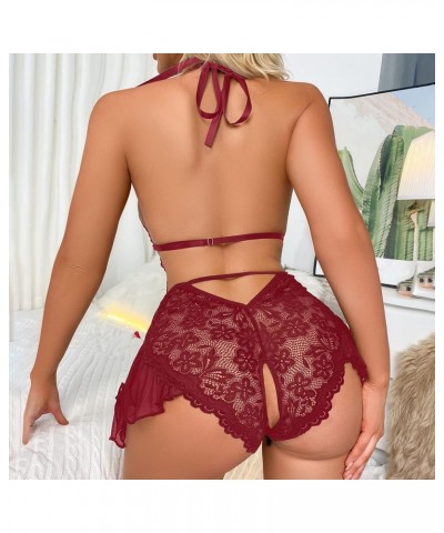 Lingerie for Women Womens Lace Lingeries Chemise Sexy V Neck Nighty Mesh Sleepwear Plus Size Boudoir Teddy Nightdress Z95-red...