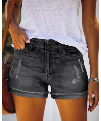 Womens Shorts Stretchy Ripped Jean Shorts High Waisted Folded Hem Shorts for Women D-black Grey $15.98 Swimsuits