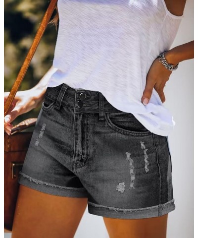 Womens Shorts Stretchy Ripped Jean Shorts High Waisted Folded Hem Shorts for Women D-black Grey $15.98 Swimsuits