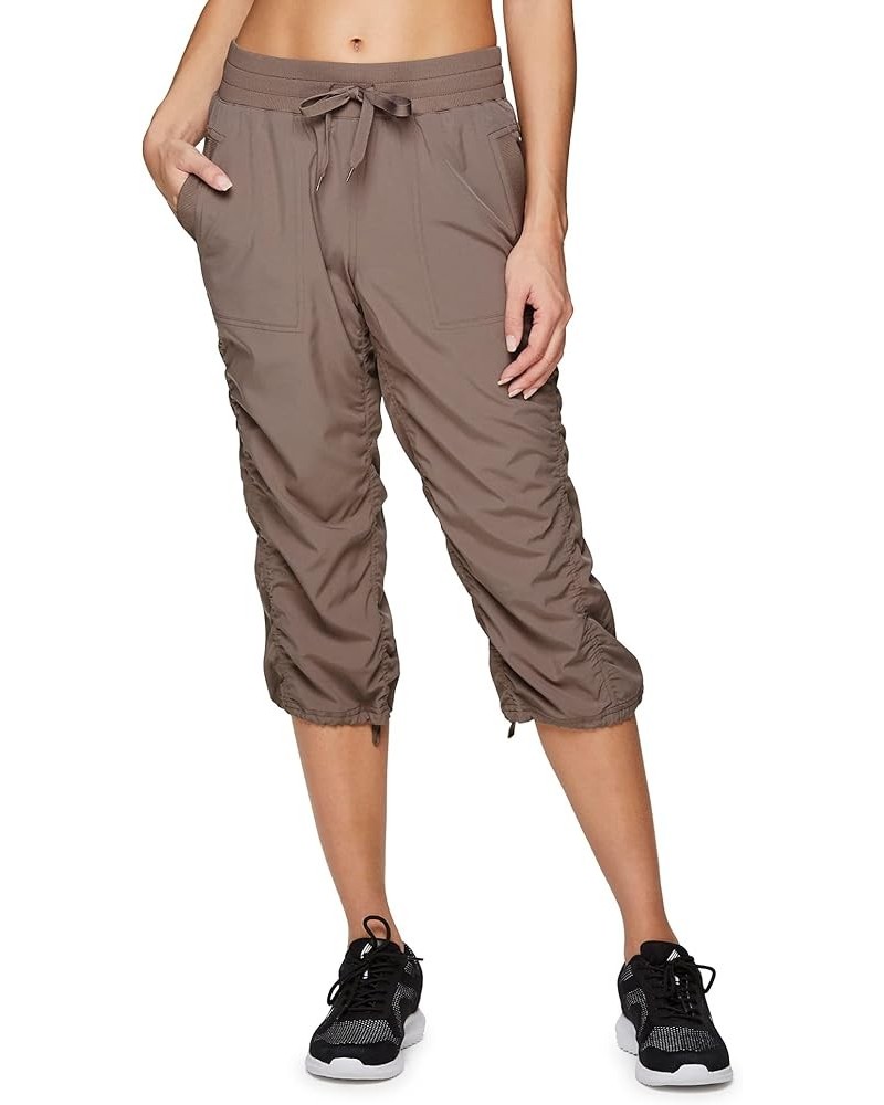 Active Women's Fashion Lightweight Stretch Woven Body Skimming Drawstring Capri Pant Taupe Beige $18.80 Activewear