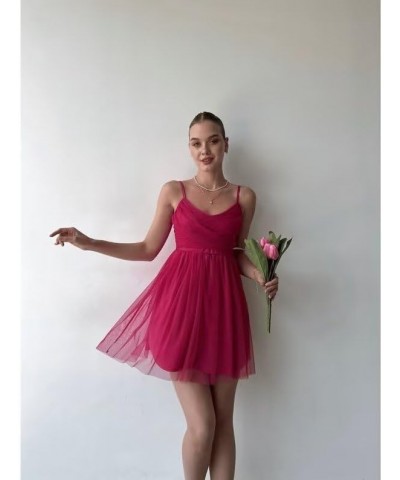 Tulle Homecoming Dresses for Teens Spaghetti Straps Short Mini Prom Party Cocktail Gowns Burgundy $32.99 Dresses