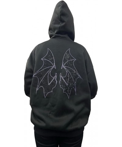 Y2K Rhinestone Full Zip Up Hoodie Women Man Goth Graphic Oversized Punk Jackets Grunge Sweatshirt Coat H-black Wing $17.69 Ho...