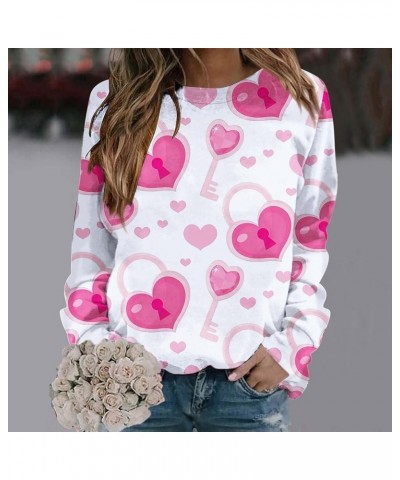 Love Heart Graphic Sweatshirt for Women Fashionable Crew Neck Casual Valentine's Day Love Print Long Sleeve T-Shirts 04white ...