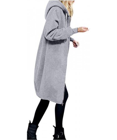 Women's Zip Up Hoodies Long Jackets Lightweight Tunic Drawstring Hooded Sweatshirts Oversized Winter Coat with Pockets 03-gre...