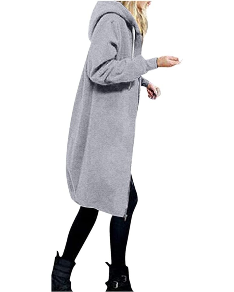 Women's Zip Up Hoodies Long Jackets Lightweight Tunic Drawstring Hooded Sweatshirts Oversized Winter Coat with Pockets 03-gre...