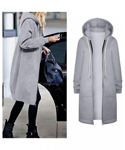 Women's Zip Up Hoodies Long Jackets Lightweight Tunic Drawstring Hooded Sweatshirts Oversized Winter Coat with Pockets 03-gre...