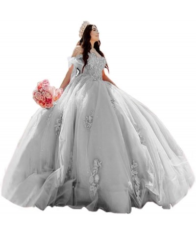 Gorgeous Off Shoulder Quinceanera Dresses Ball Gown Puffy 2023 Lace Prom Dresses Sweet 15 16 Birthday Dresses XXF031 Silver $...