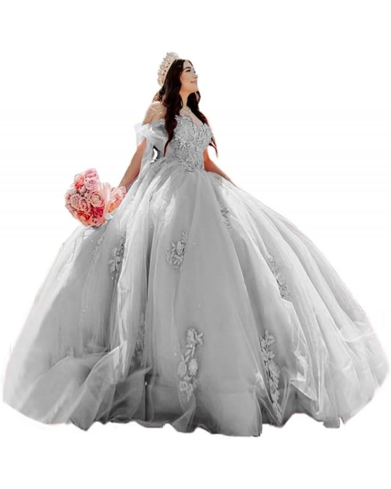 Gorgeous Off Shoulder Quinceanera Dresses Ball Gown Puffy 2023 Lace Prom Dresses Sweet 15 16 Birthday Dresses XXF031 Silver $...