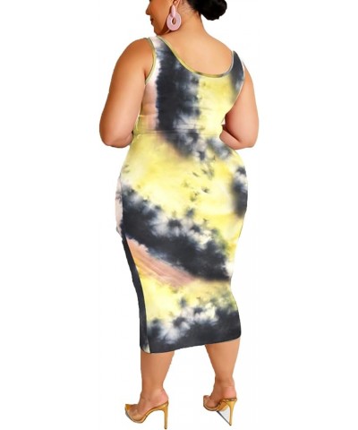 Womens Sexy Plus Size 2 Piece Midi Dress Outfits - Sleeveless Tie Dye Print Tank Crop Top Bodycon Skirts Set Light Yellow-1 $...