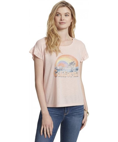 Womens Sawyer Heathered Flutter Sleeve Graphic T-Shirt Cali Desert - Peachskin Ground $11.80 T-Shirts