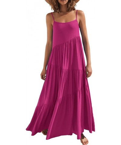 Women’s Summer Casual Loose Sleeveless Spaghetti Strap Asymmetric Tiered Beach Maxi Long Dress Rose $19.80 Dresses