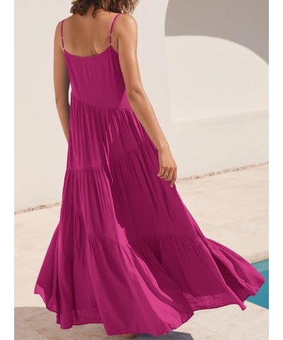 Women’s Summer Casual Loose Sleeveless Spaghetti Strap Asymmetric Tiered Beach Maxi Long Dress Rose $19.80 Dresses