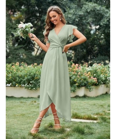 V-Neck Bridesmaid Dresses for Wedding Long Chiffon Ruffles Elegant A-Line Prom Gown Formal Party Dress 2023 DR0252R Sage Gree...